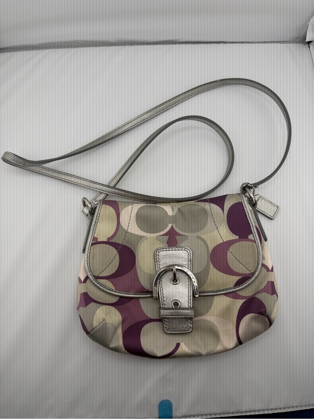 Coach Purple, Beige & Silver Signature Crossbody
